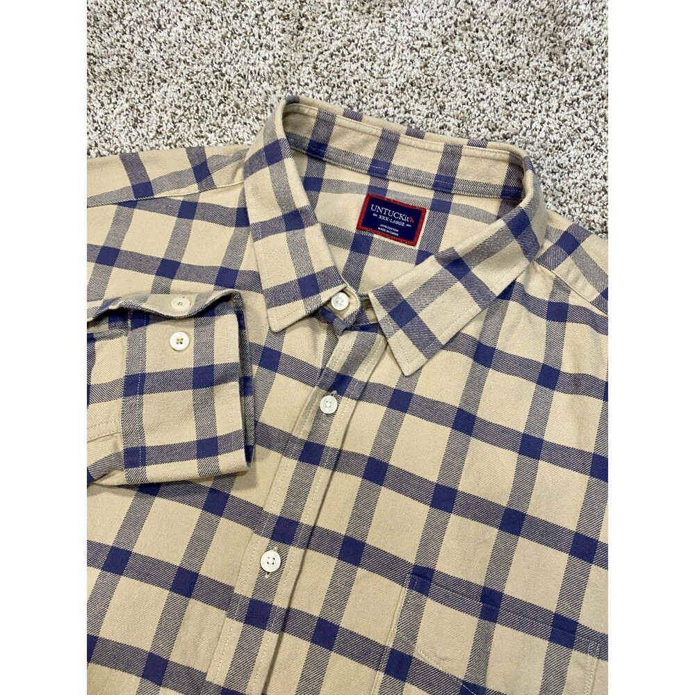 UNTUCKit Barnard Flannel Shirt Mens 3XL Tan Plaid Long Sleeve Soft Cotton